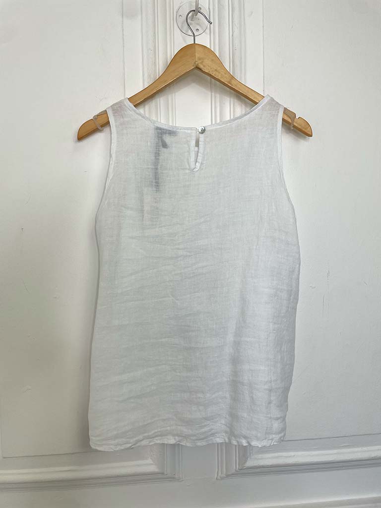 Tie Front Linen Top - White