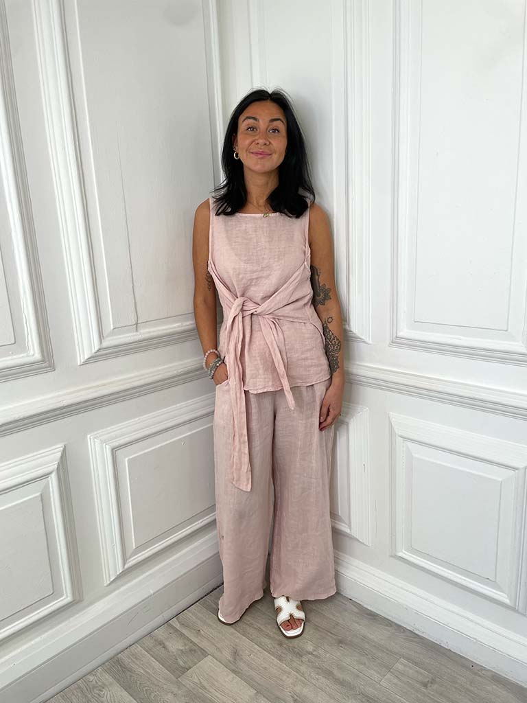 Tie Front Linen Top - Petal