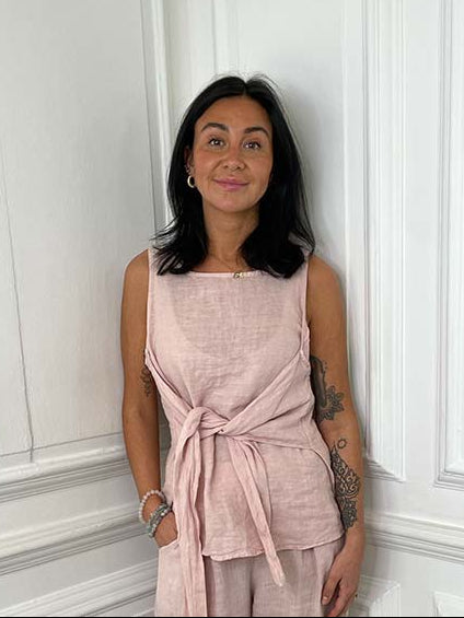 Tie Front Linen Top - Petal