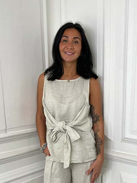 Tie Front Linen Top - Stone