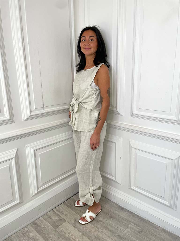 Linen Tab Trousers - Stone