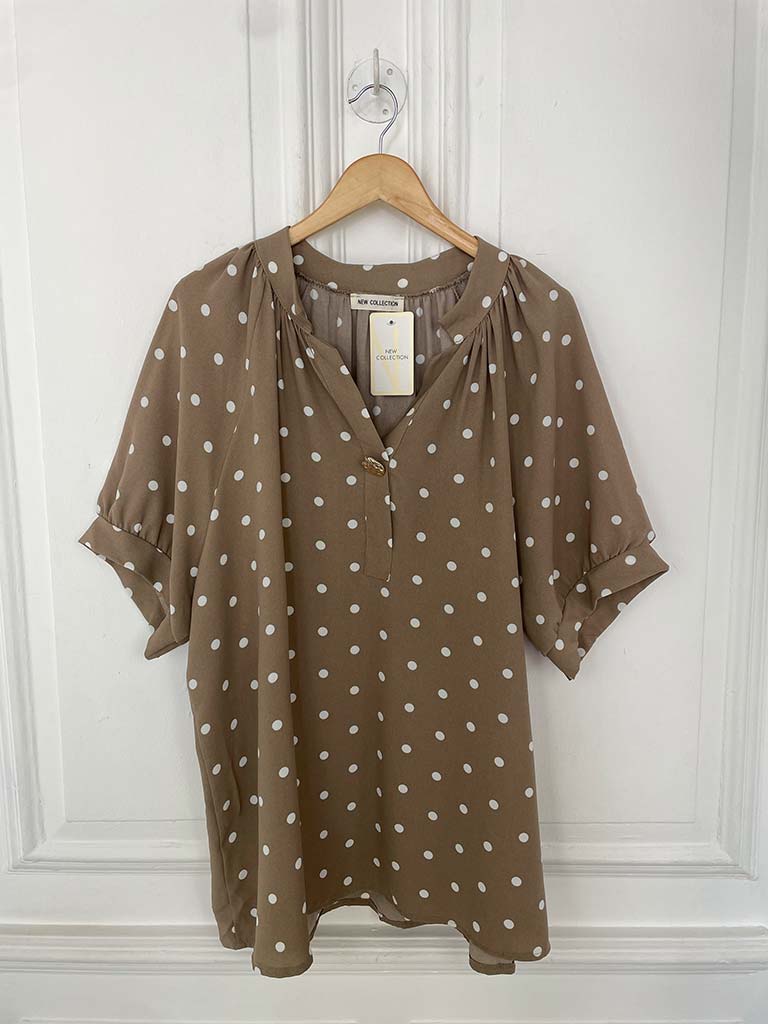 Dotty Large Button Top - Mocha