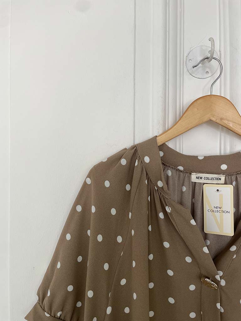 Dotty Large Button Top - Mocha