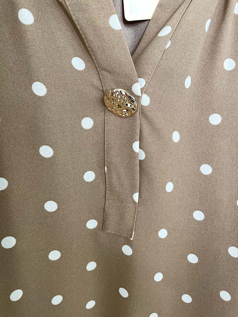 Dotty Large Button Top - Mocha