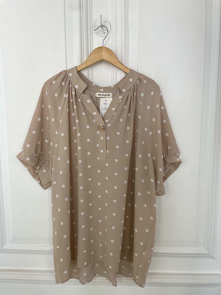 Dotty Large Button Top - Stone