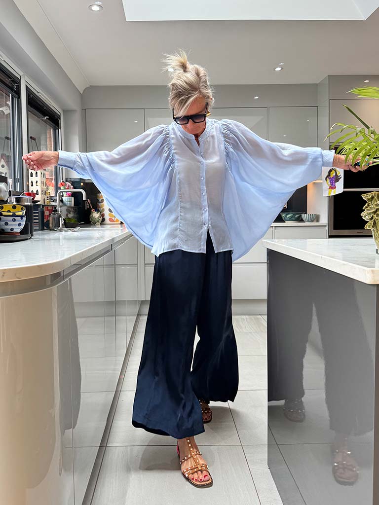 Sheer Batwing Blouse - Powder Blue