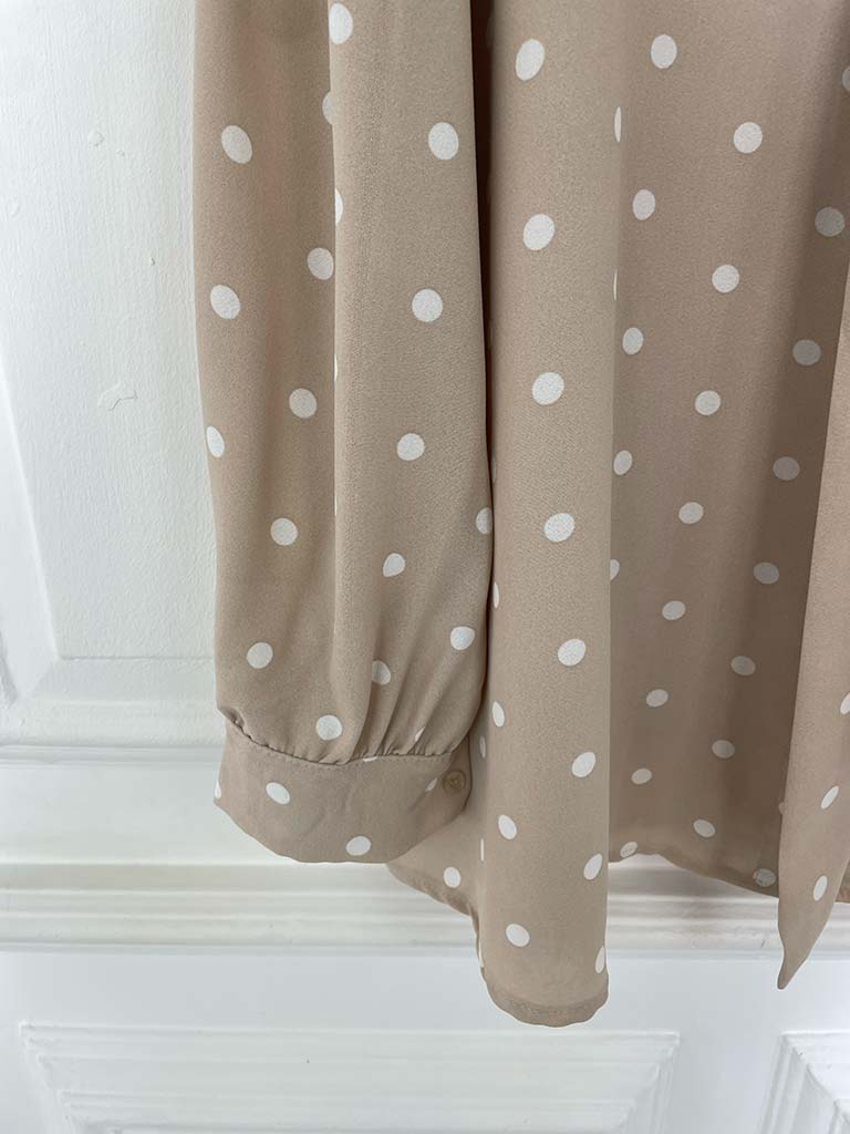 Dotty Pussybow Blouse - Stone