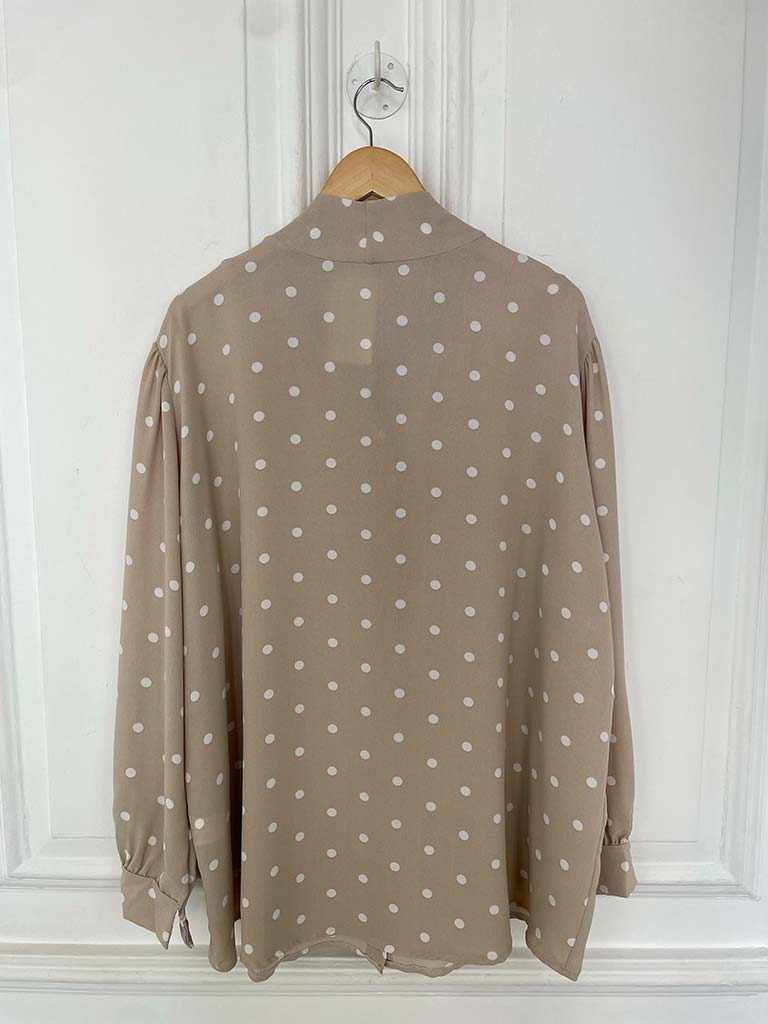 Dotty Pussybow Blouse - Stone