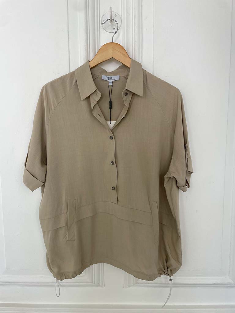 Sports Luxe Pocket Top - Stone