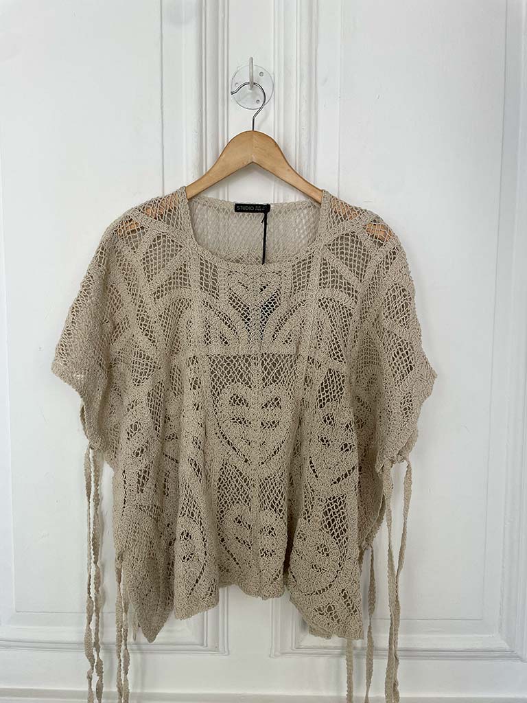 Crochet Tie Side Top - Stone