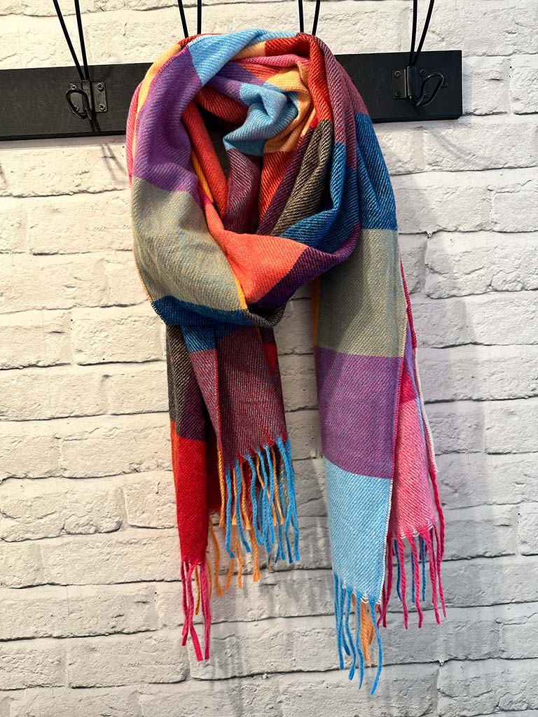 Check Wool Mix Scarf - Rainbow