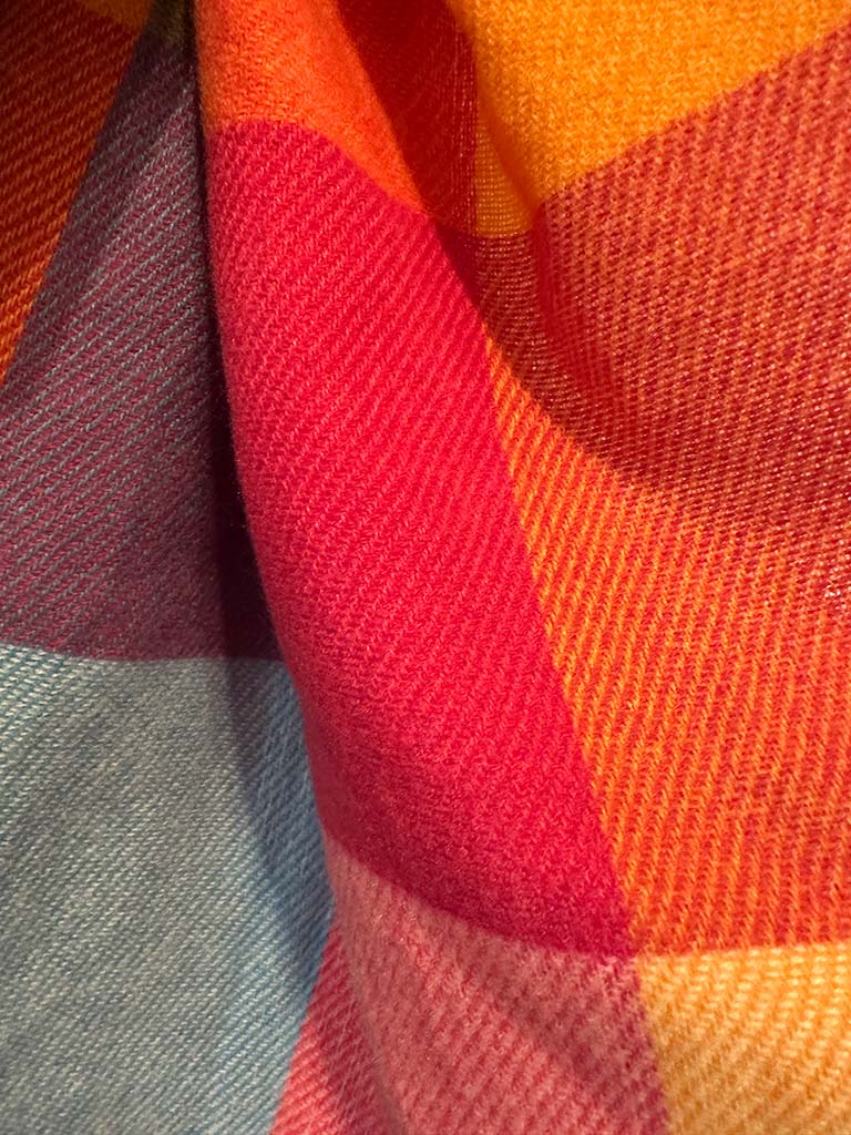Check Wool Mix Scarf - Rainbow