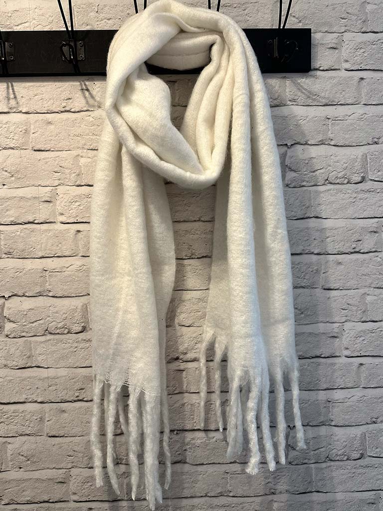 Wool Mix Fringed Scarf - Winter White