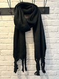Wool Mix Fringed Scarf - Black
