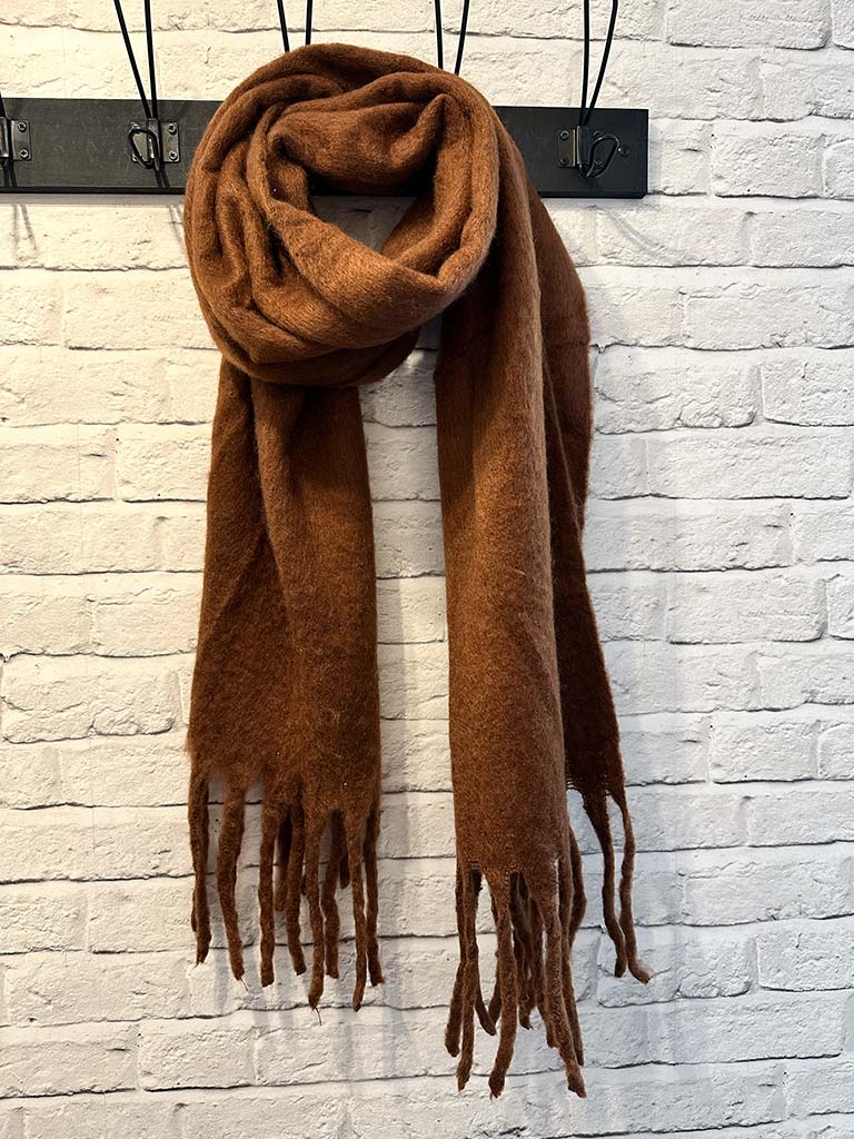 Wool Mix Fringed Scarf - Fudge