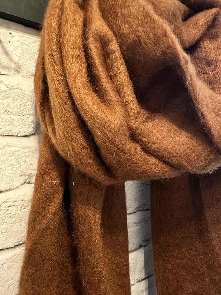 Wool Mix Fringed Scarf - Fudge