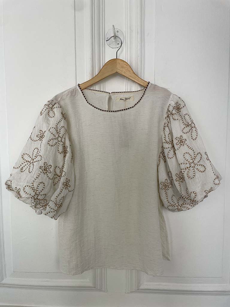 Puff Sleeve Stitched Top - Ecru