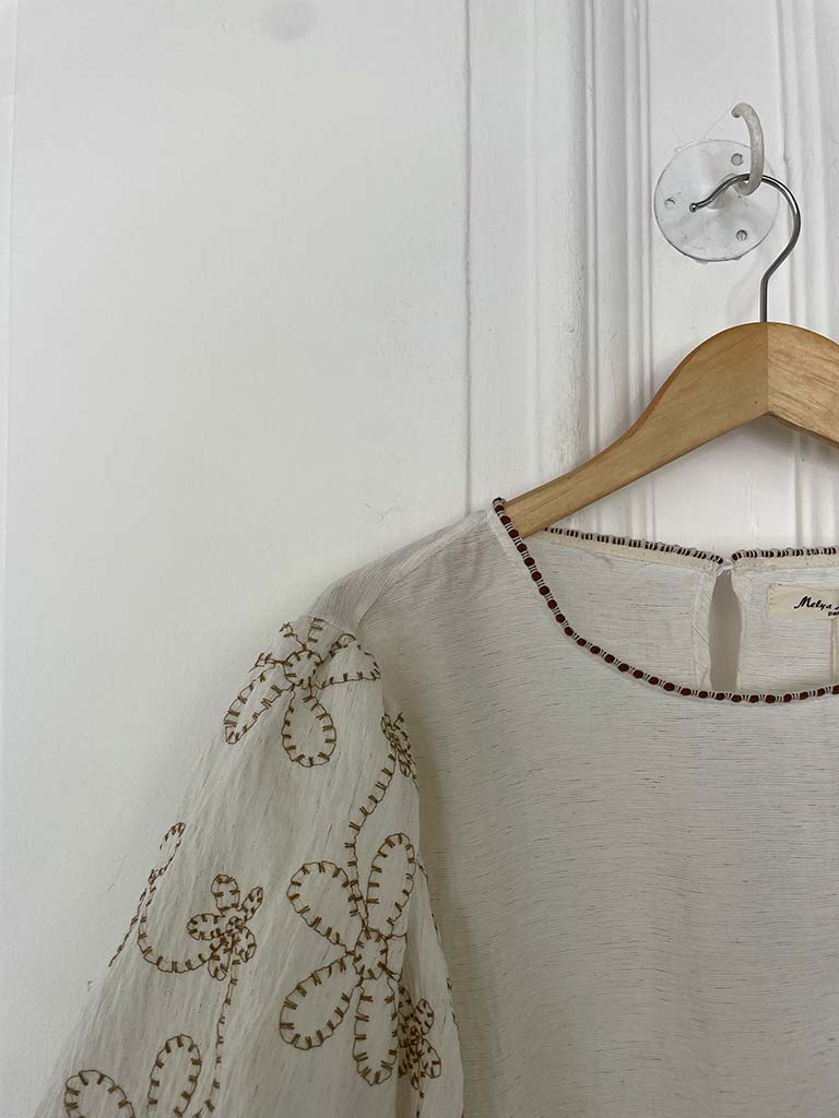 Puff Sleeve Stitched Top - Ecru