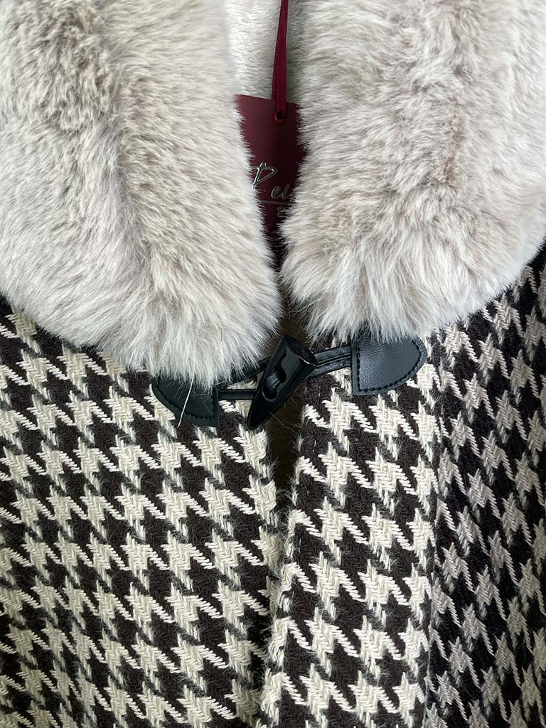 Houndstooth Faux Fur Cape