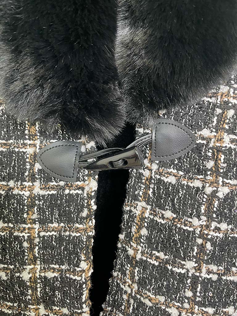 Tweed & Faux Fur Cape - Black