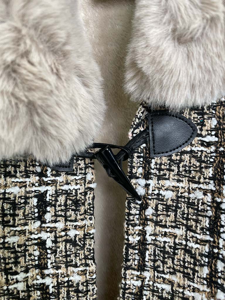 Tweed & Faux Fur Cape - Stone