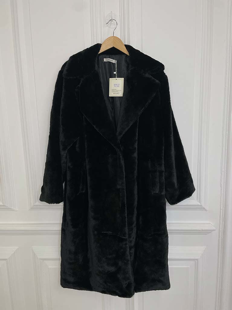 Luxe Faux Fur Long Coat - Black