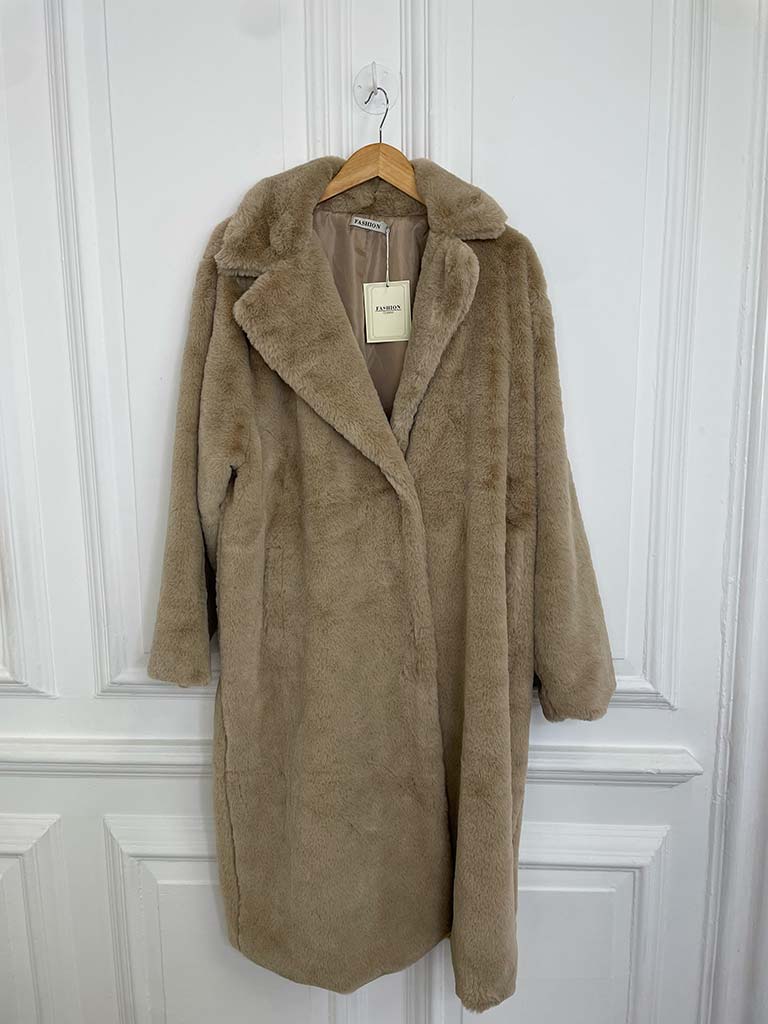 Luxe Faux Fur Long Coat - Fawn