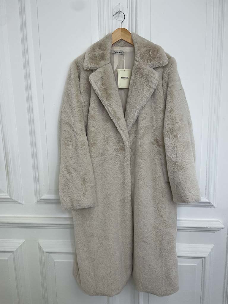 Luxe Faux Fur Long Coat - Almond