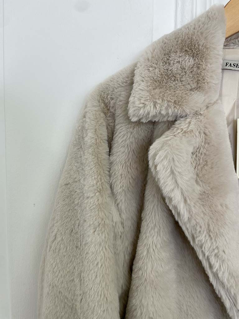Luxe Faux Fur Long Coat - Almond