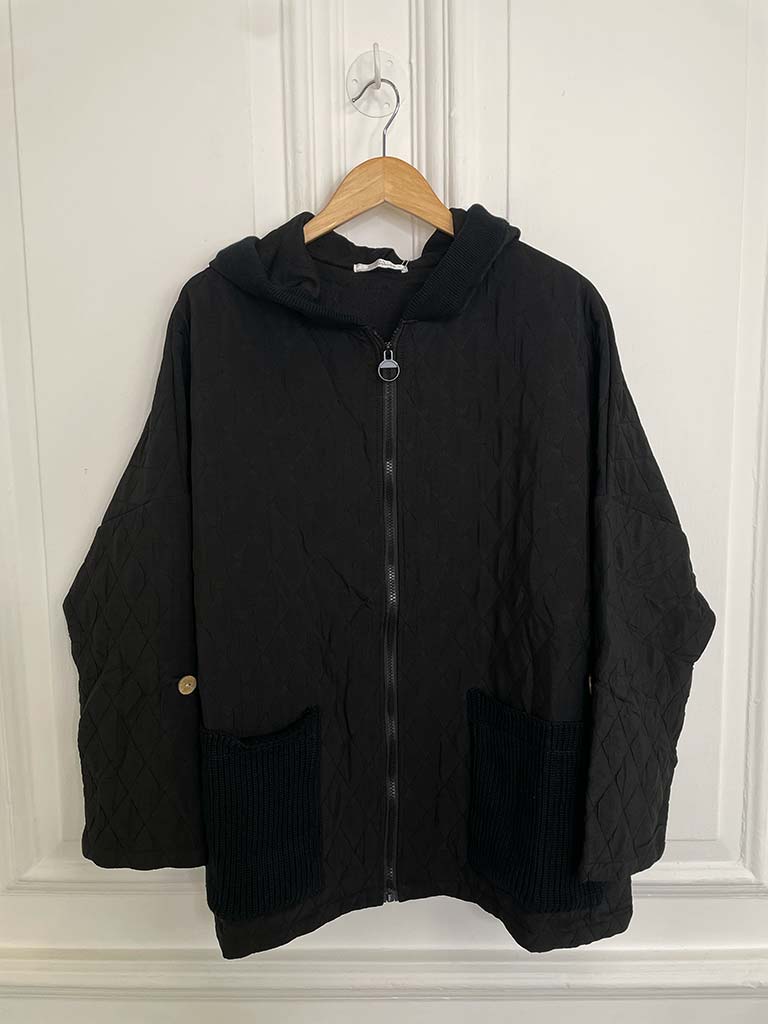 Quilted Hooded Jacket - Black