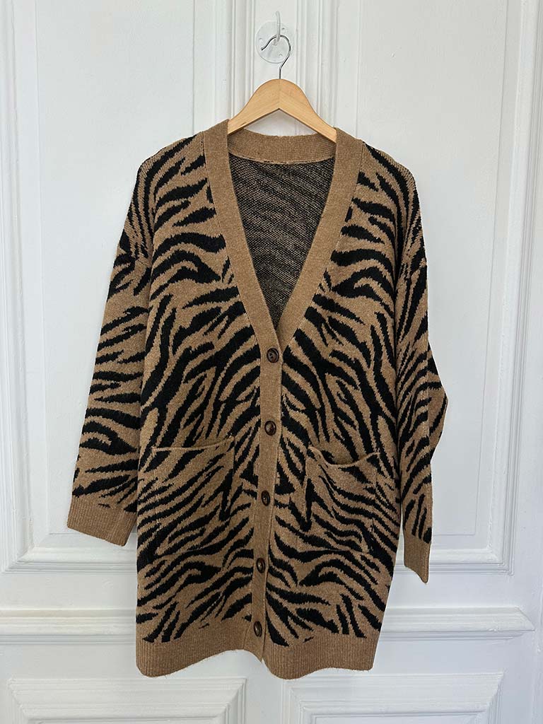 Zebra Cardigan - Caramel & Black