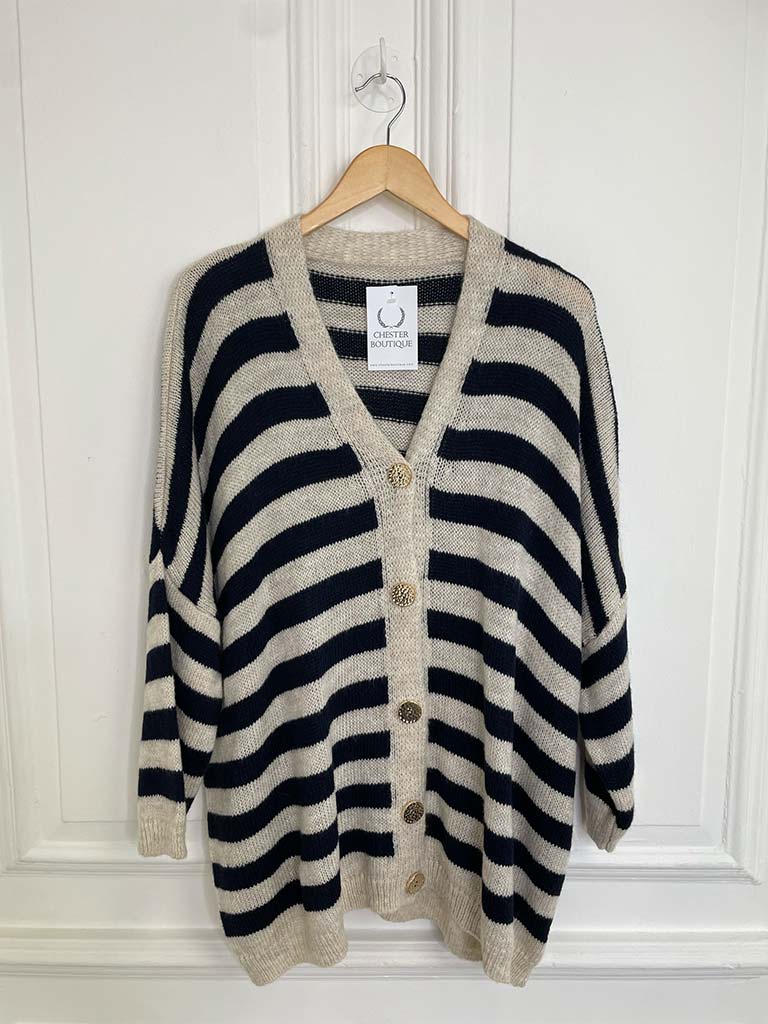 Oversized Striped Cardigan - Navy