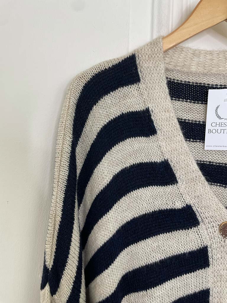 Oversized Striped Cardigan - Navy