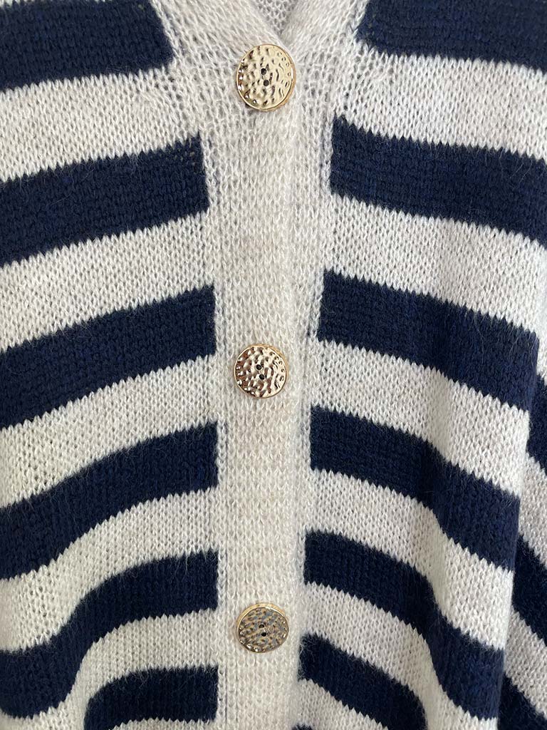 Oversized Striped Cardigan - Navy