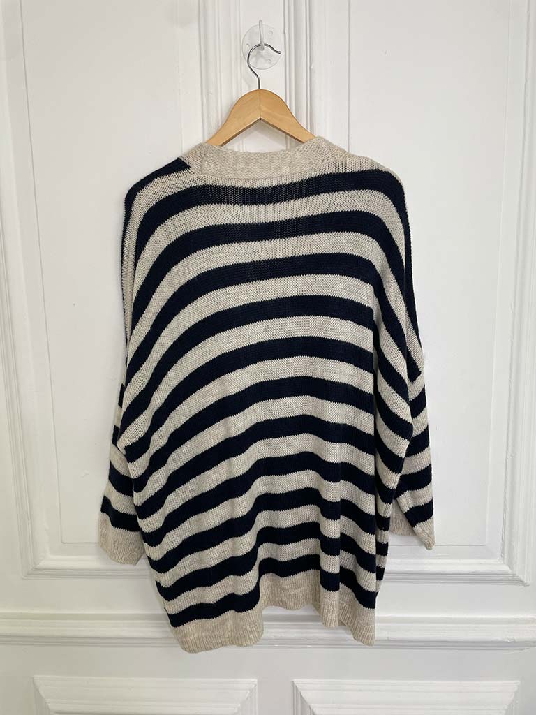 Oversized Striped Cardigan - Navy