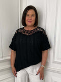 Crochet Shoulder Tee - Black