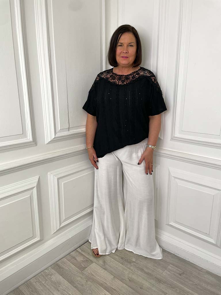 Crochet Shoulder Tee - Black