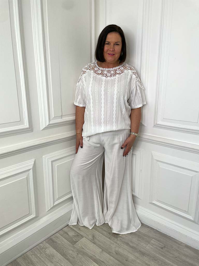 Crochet Shoulder Tee - White