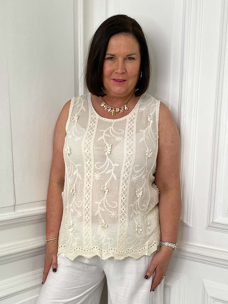 Antique Floral Tank Top - Parchment