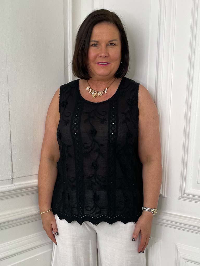 Antique Floral Tank Top - Black