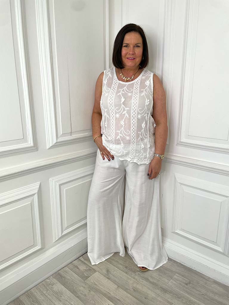 Antique Floral Tank Top - White