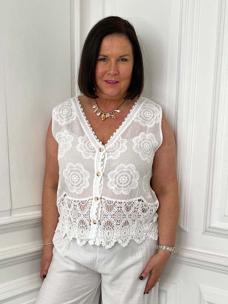 Vintage Crochet Waistcoat - White