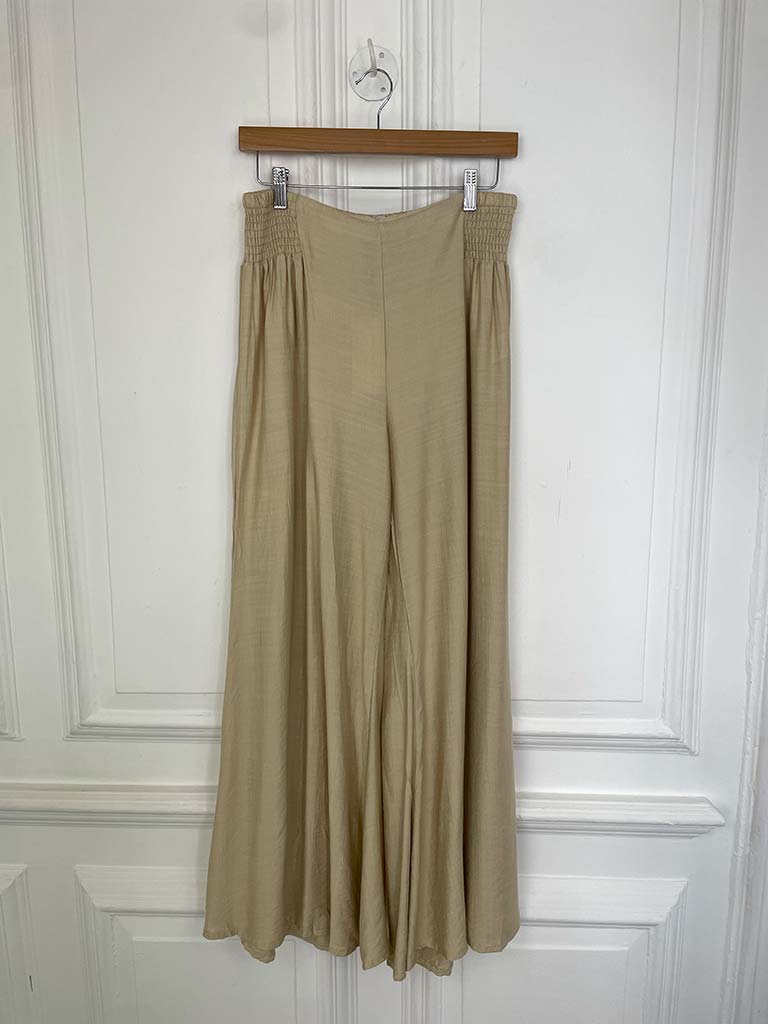 Shirred Wide Leg Trousers - Sand