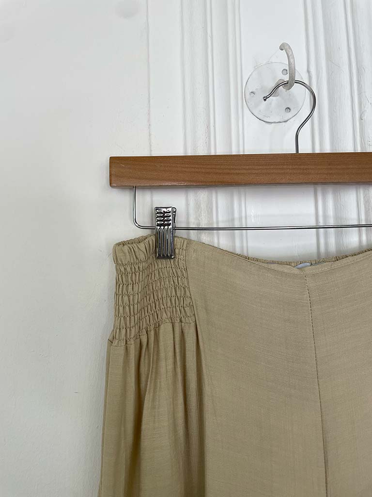 Shirred Wide Leg Trousers - Sand
