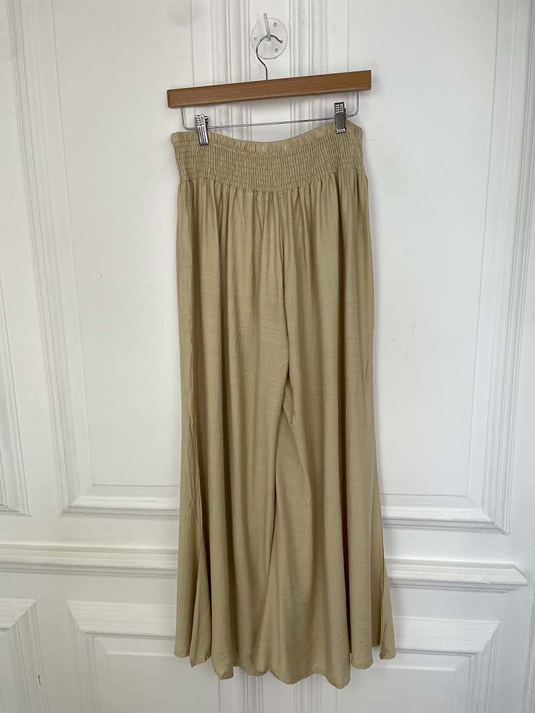 Shirred Wide Leg Trousers - Sand