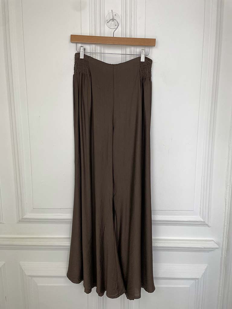 Shirred Wide Leg Trousers - Chocolate
