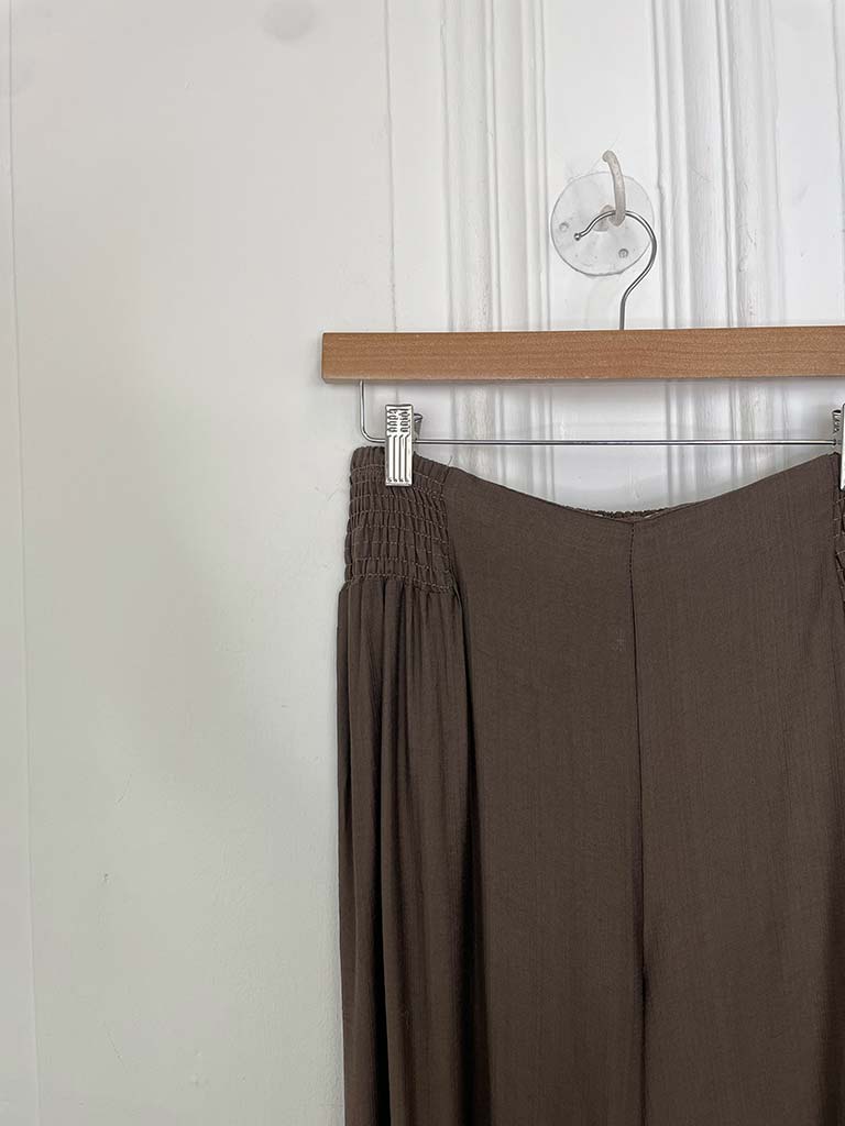 Shirred Wide Leg Trousers - Chocolate