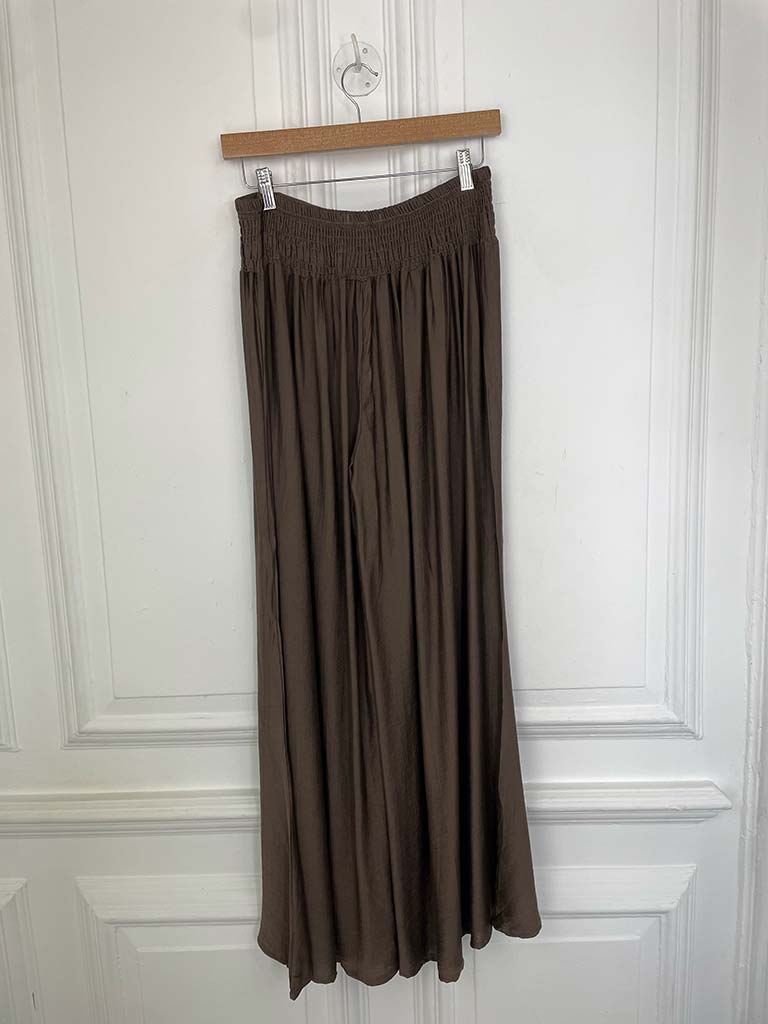 Shirred Wide Leg Trousers - Chocolate