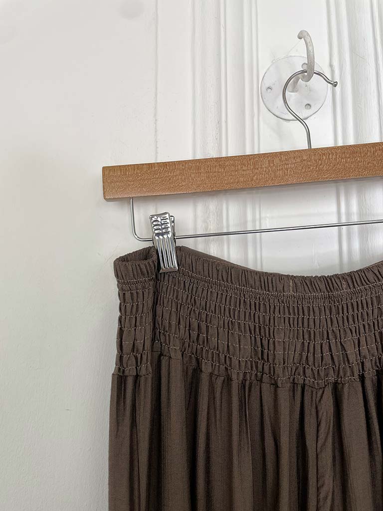Shirred Wide Leg Trousers - Chocolate