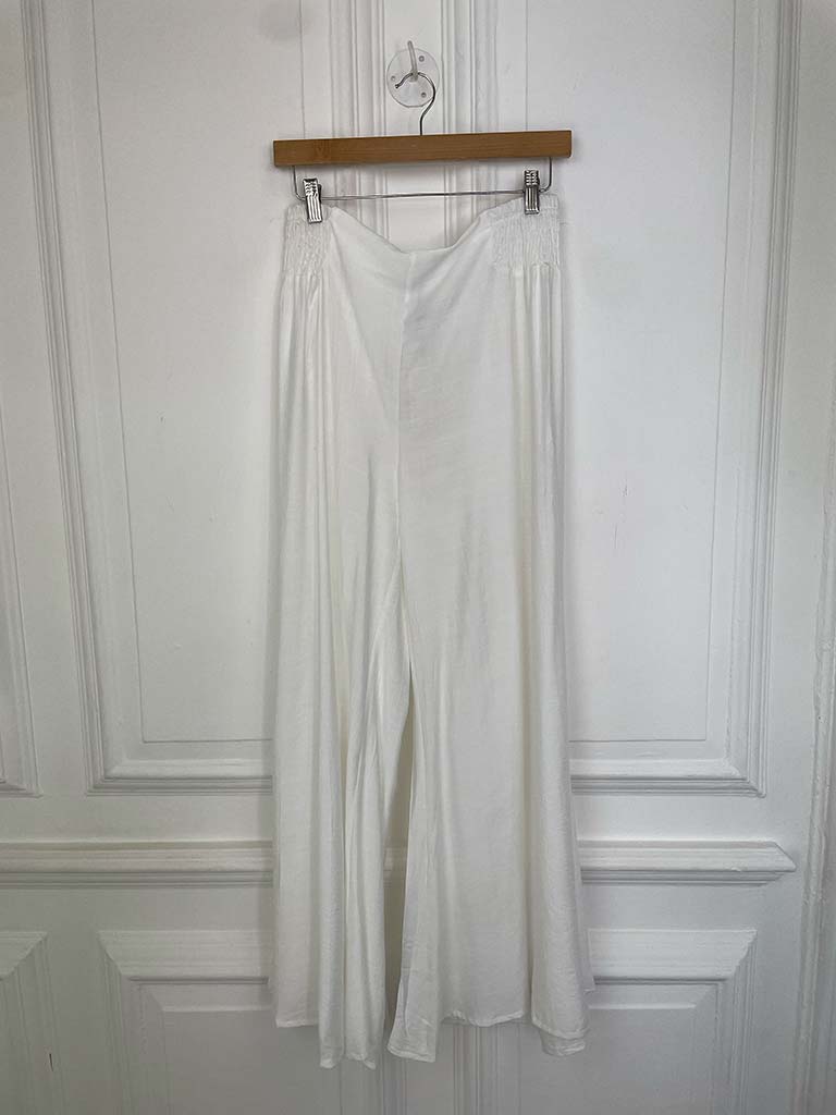 Shirred Wide Leg Trousers - White